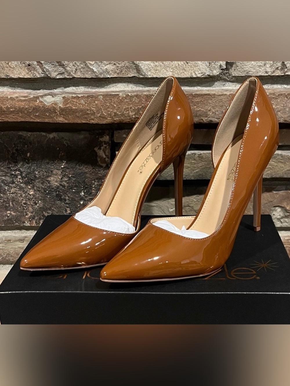 Patent Leather Pointed Toe Stiletto Pumps - Brown